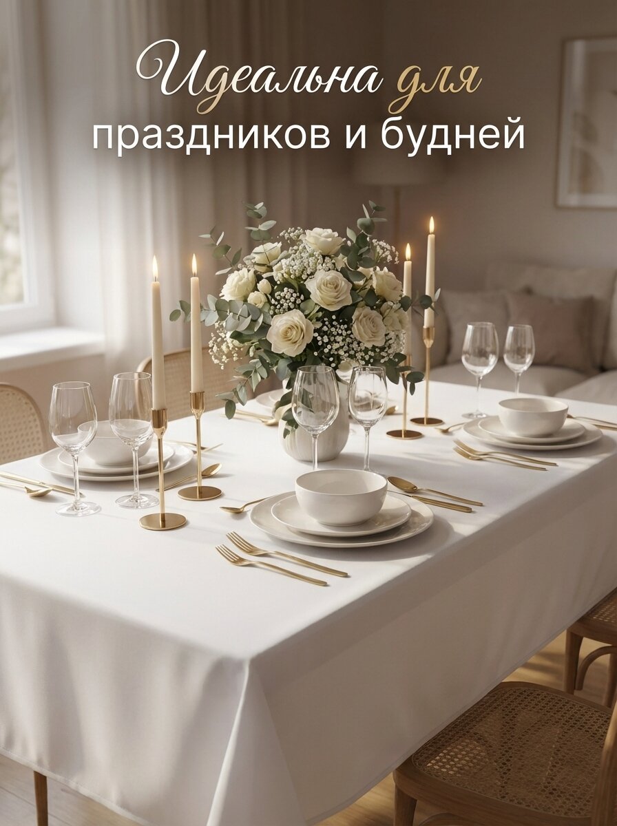 Скатерть на стол тканевая белая габардин 140х180 см (МарТекс)
