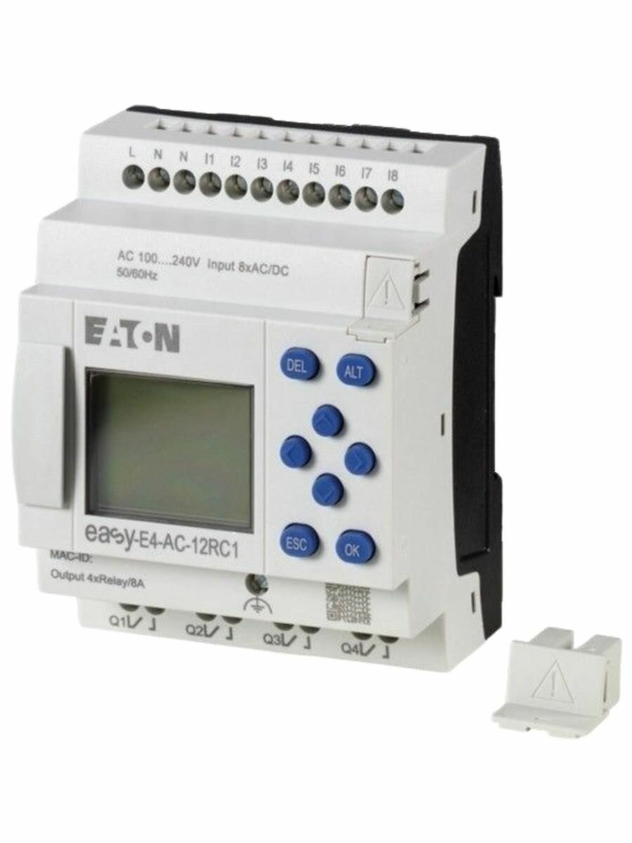 EASY-E4-AC-12RC1 Eaton, Программируемое реле 100/240V AC/DC, цифровые 8 DI, 4DO, реле 8А, дисплей+клавиатура, часы реального времени, Ethernet RJ45.