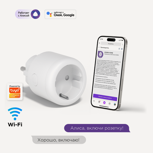 Изображение товара Умная розетка KOJIMA с Wi-Fi, Яндекс Алисой, Сбер, Google Home, Smart Power Plug 16A LITE