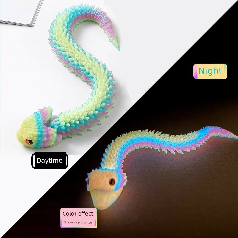 3D-печатная цветная ночная светящаяся радужная фигурка змеи с движущейся пастью для детей подарок на день рождения 25см