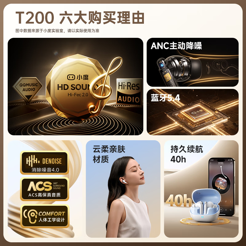 XiaoDu T200 Bluetooth наушники вкладышные беспроводные для Android iOS белые удобная посадка 40 часов автономности