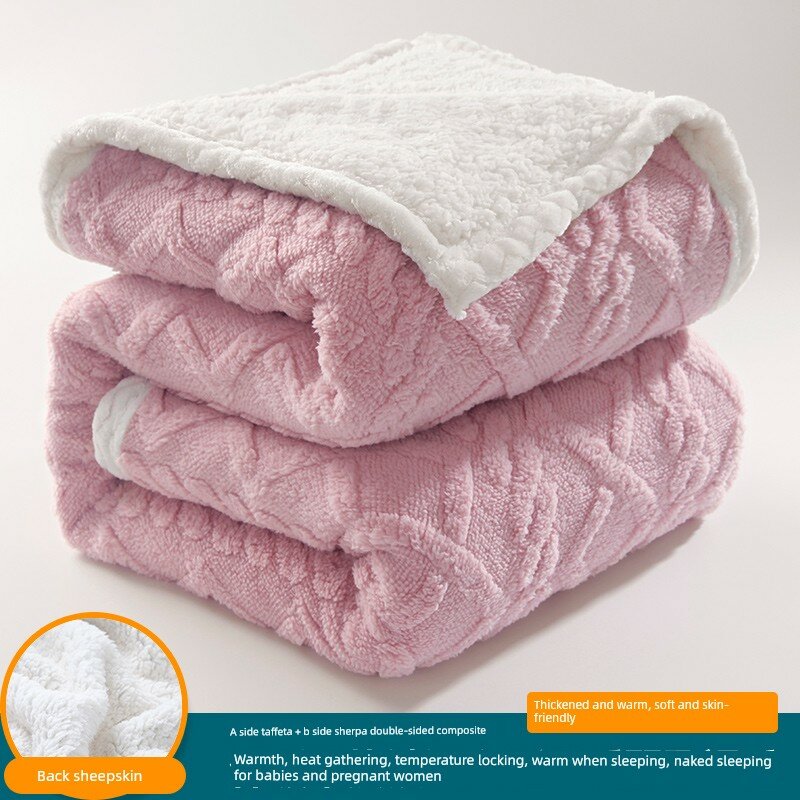 Двойной слой теплого одеяла из овечьей шерсти 150x200 см розовый (1.65 кг)