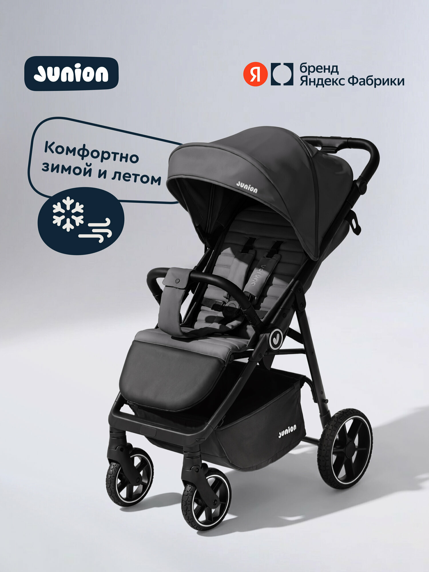 Детская прогулочная всесезонная коляска Junion Fasti, с аксессуарами, цвет чёрный