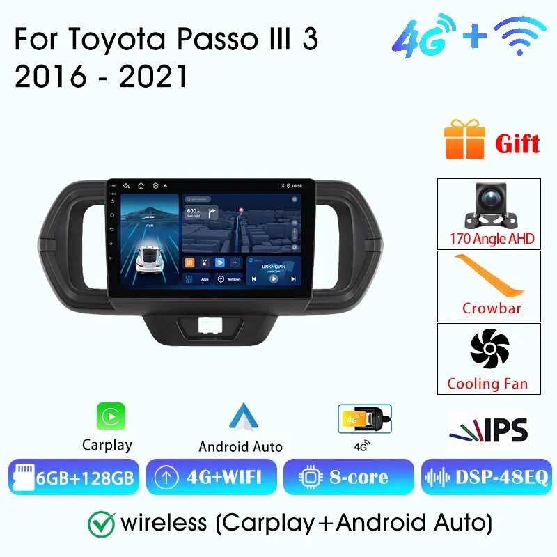Для Toyota Passo III 3 2016-2021 Android 15 Carplay Автомагнитола Навигация GPS 2Din HD 6 128GB