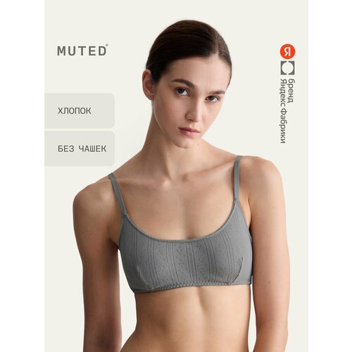 фото Бюстгальтер muted weave с ажурным узором, хлопок, размер m, серый