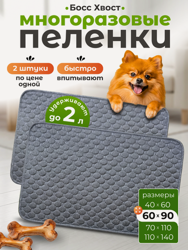 Изображение товара Многоразовые впитывающие пеленки для собак в наборе 2 штуки размер 60 на 90 см
