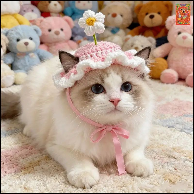 Ручная вязаная шапочка для собак, розовый цвет, средний размер, мягкая и теплая одежда для питомца на любой сезон