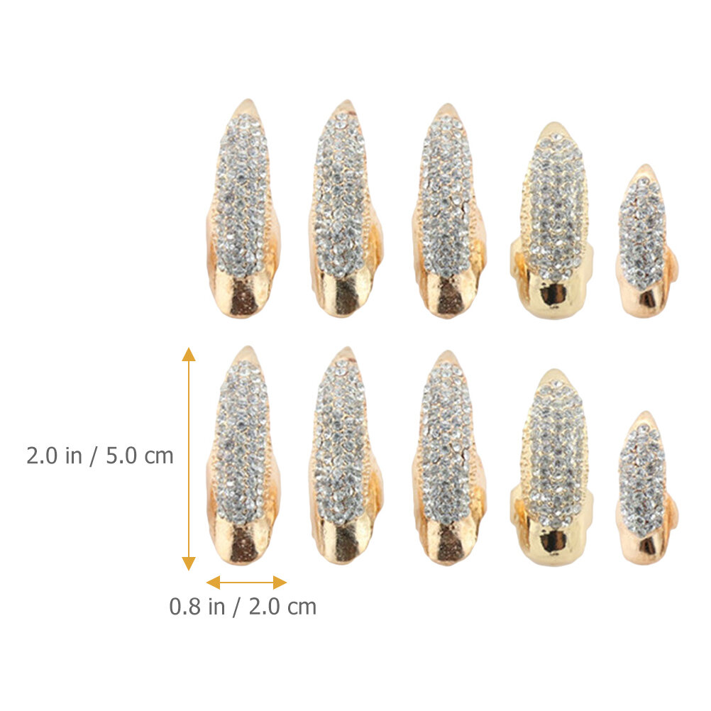 10 Штук Накладные Кольца На Ногти С Риноками Золотой Цвет 5x2Cm Для Вечеринок И Фестивалей