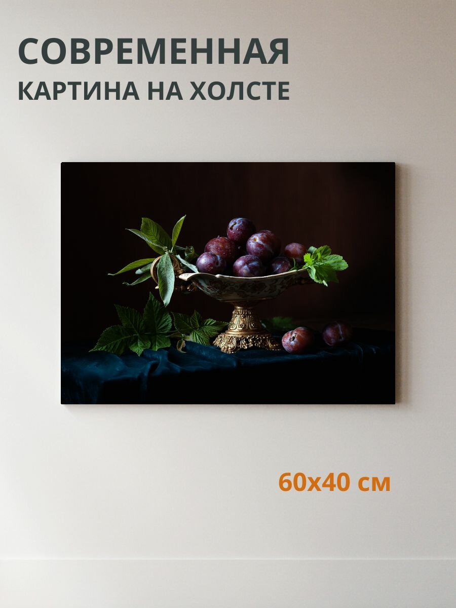 Картина на холсте Сливы и листья 60x40 см