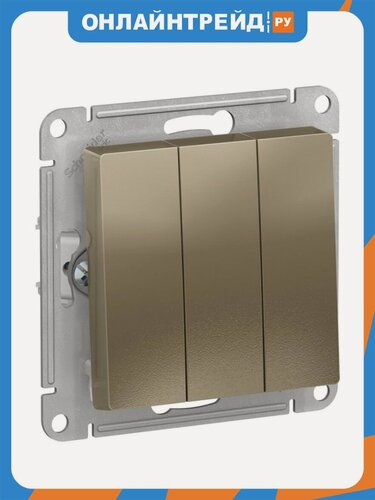 Изображение товара Выключатель 3-клавишный Systeme Electric (schneider Electric) SCHNEIDER ELECTRIC ATLASDESIGN, сх.1+1+1, 10АХ, механизм, шампань, ATN000531