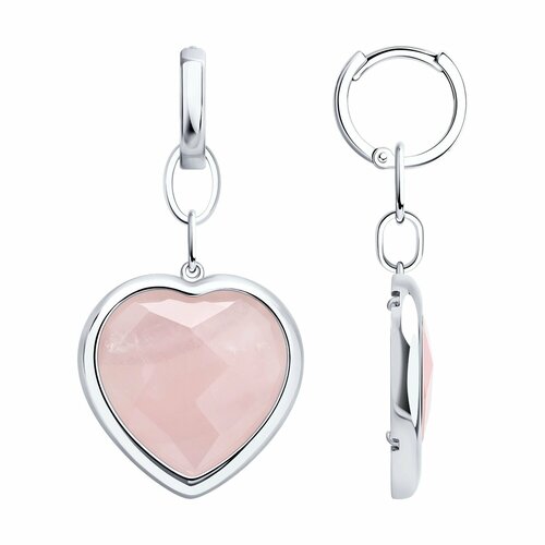фото Серьги diamant online, серебро, 925 проба, родирование, кварц, длина 4.4 см, , розовый