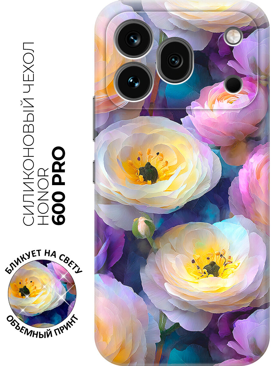 Силиконовый чехол на Honor 600 Pro с принтом "Кружева из ранункулюсов"