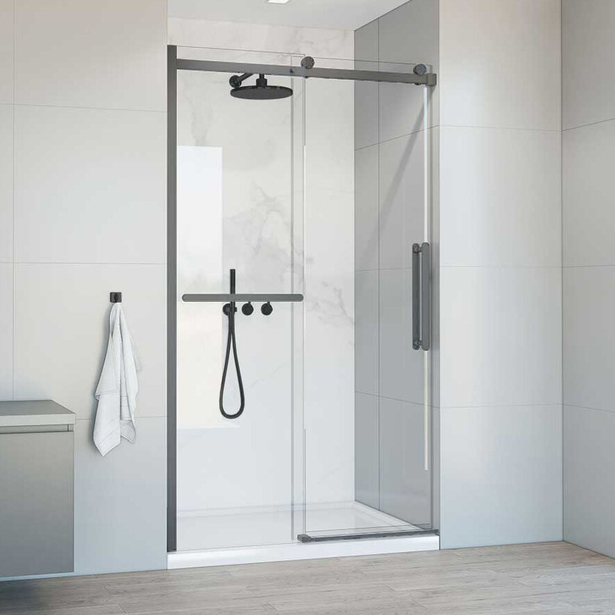 Душевая дверь в нишу Vincea Como Soft VDS-1CS130CLGM 130 см, профиль вороненая сталь, стекло прозрачное