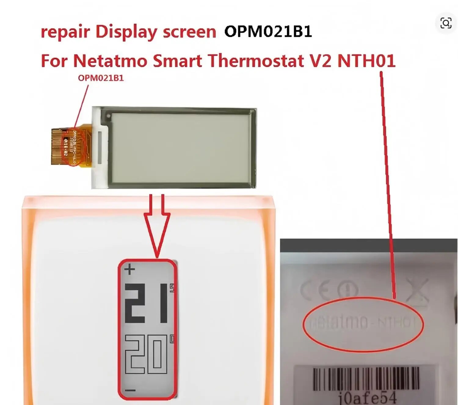 Дисплей версии OPM021B1 для умного термостата Netatmo V2 NTH01 N3A-THM02 Ремонтный ЖК-экран