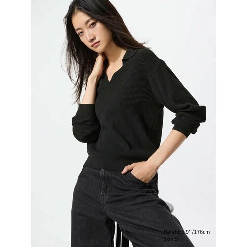 фото Свитер uniqlo washable knit ribbed polo sweater, 1 шт., размер s, , черный