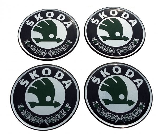 Наклейки на колесные диски Шкода зеленые / Skoda green D-70 mm