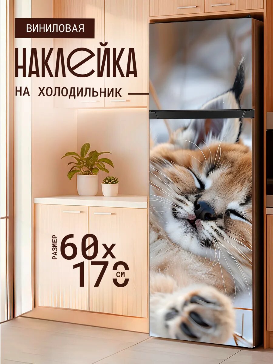 Наклейка декор на холодильник Котёнок каракала 60х170 см
