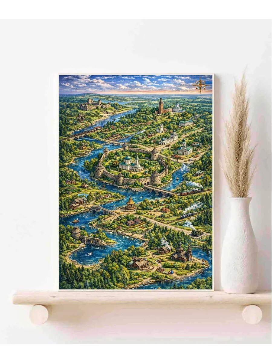 Порхов, Россия, Fantasy Map, Карта, Плакат 30x42см