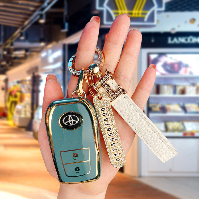 Чехол для брелока ключа Toyota Smart Two-Key - серый чехол с белым H-зажимом и номером подходит для Camry Corolla RAV4