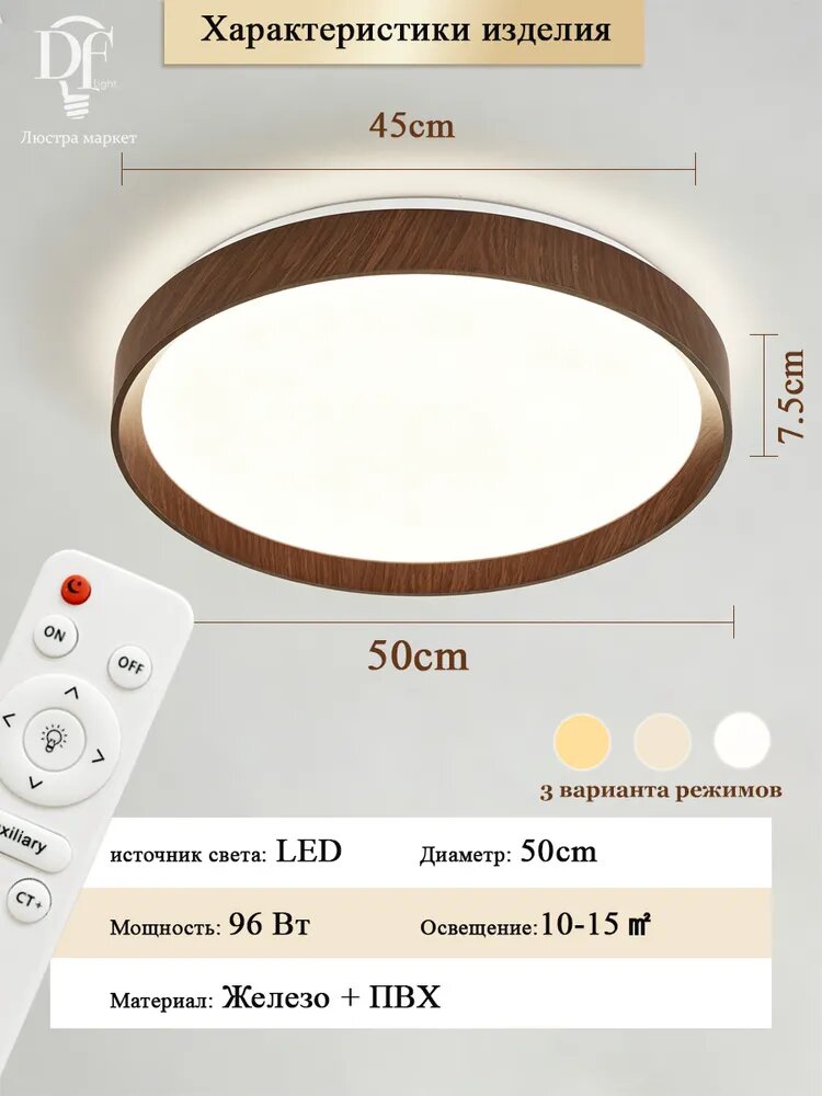 Люстра, LED, 96 Вт, ширина 500 см, высота 75 см, длина 500 см, акрил — фото 1
