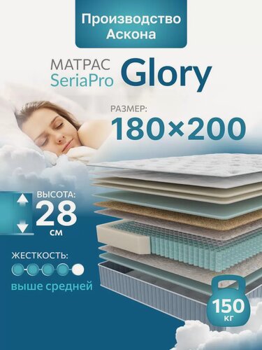 Изображение товара Анатомический матрас, Ортопедический матрас 180х200 см Seria Pro Glory, Независимые пружины