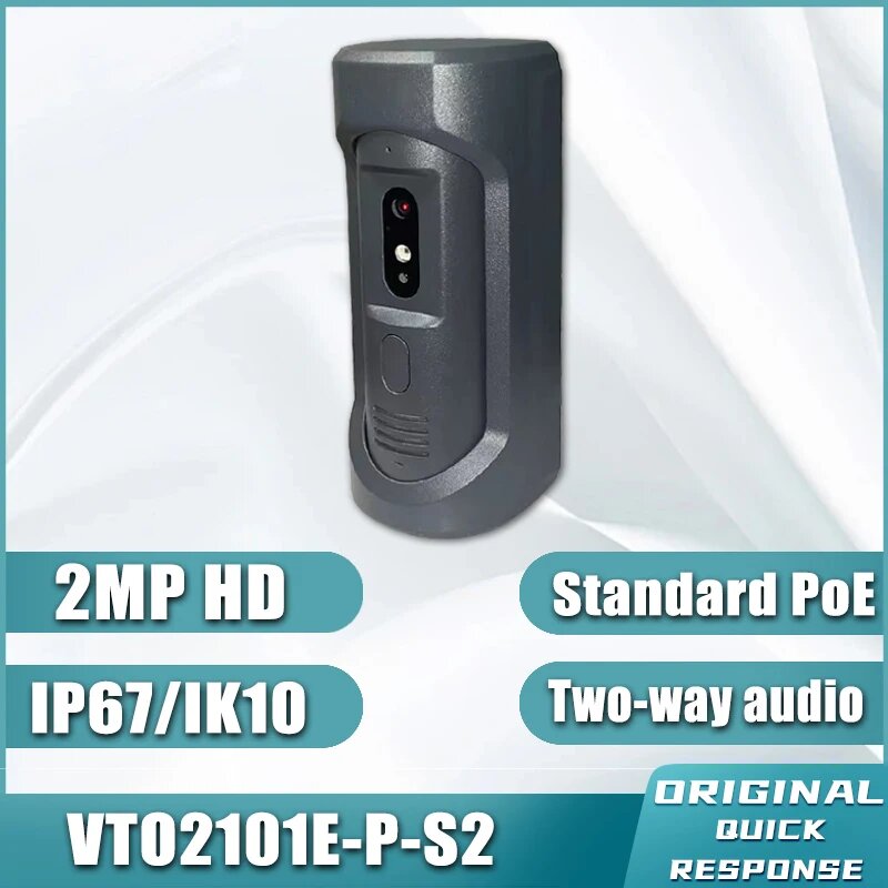 Видеодомофон Dahua 2MP HD с ИК-подсветкой, ночным видением, WDR, удаленной разблокировкой, водонепроницаемый IP65, модель VTO2101E-P-S2