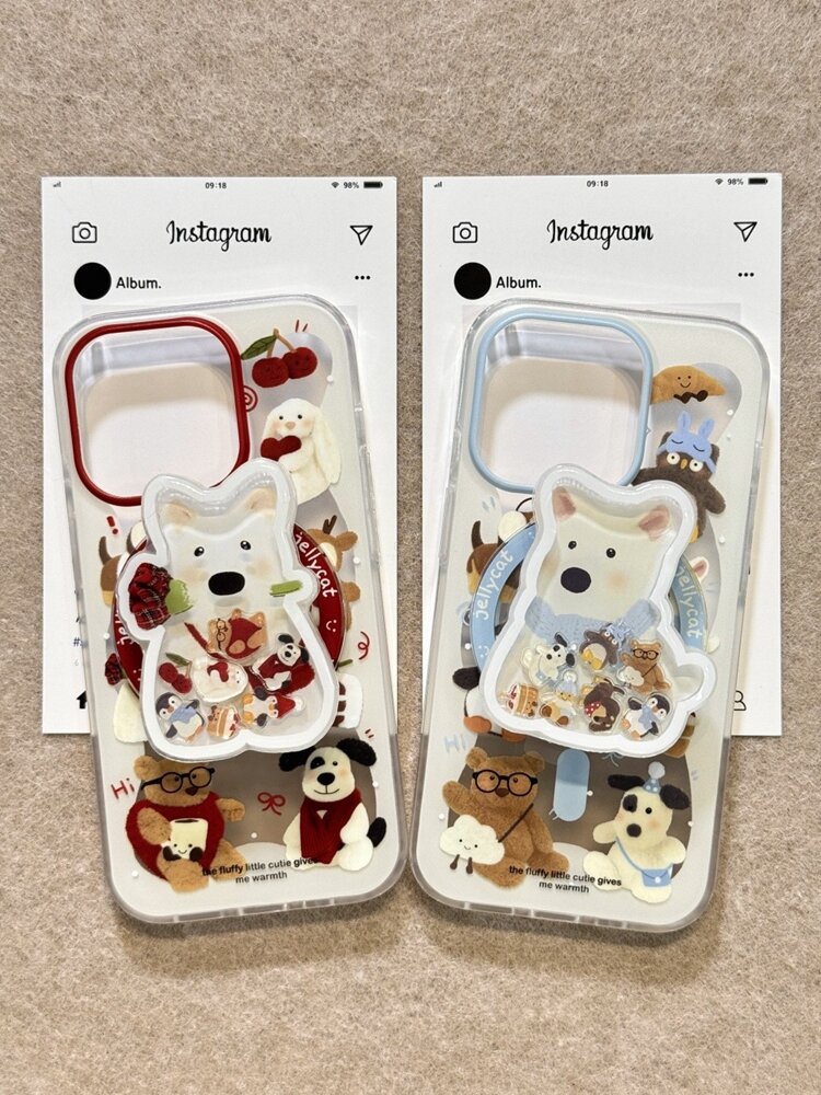 Чехол с магнитной подставкой Jellycat West Highland для iPhone 15 Pro, синяя рамка с узором шарфа - одиночная подставка