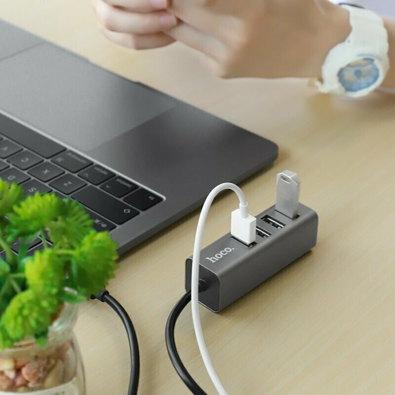 Переходник Hoco HB1 USB концетратор на 4 USB черный — фото 1