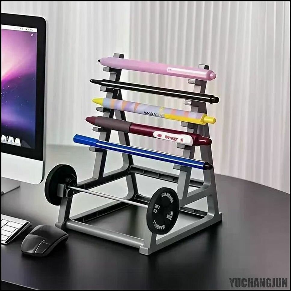 Подставка для офисных ручек в форме штанги, металлическая, серая, 20x20x10 см, стильный органайзер для рабочего стола