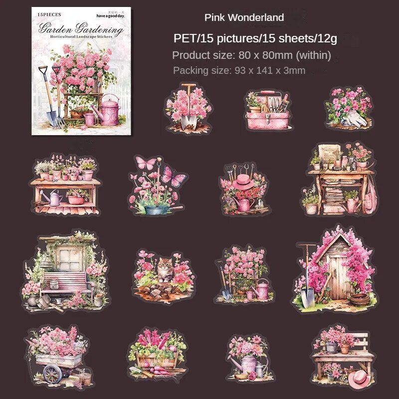 Стикеры для сада Pink Wonderland, 15 шт, розовый