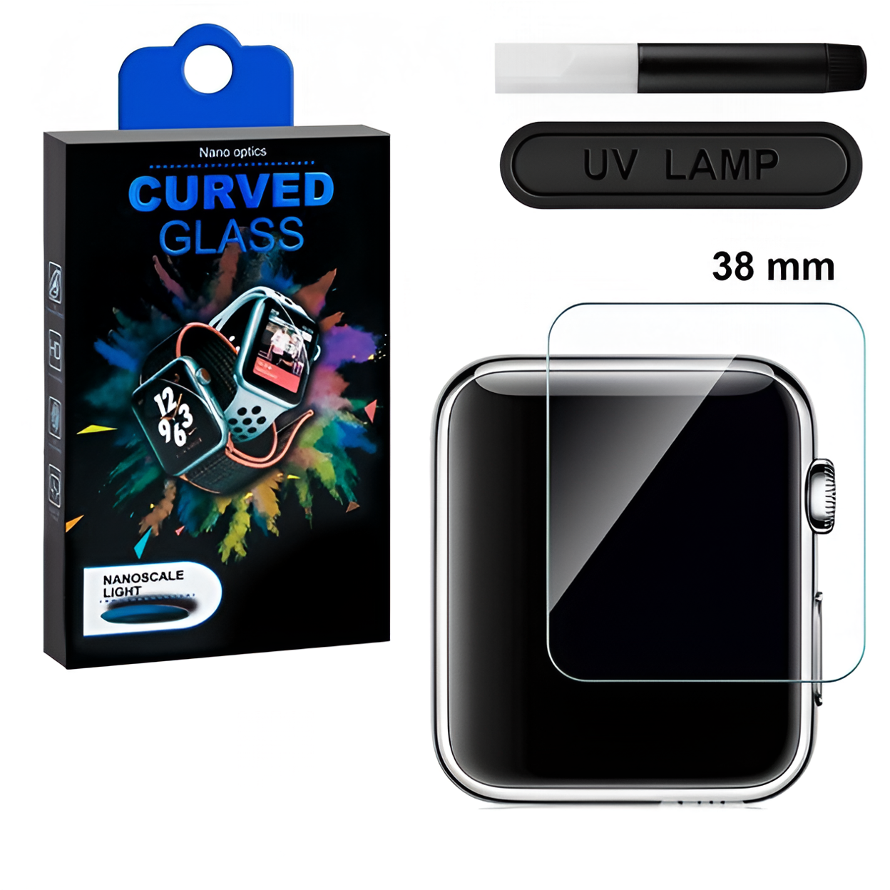 Защитное стекло Nano с ультрафиолетовым клеем для Apple Watch 38mm, прозрачное