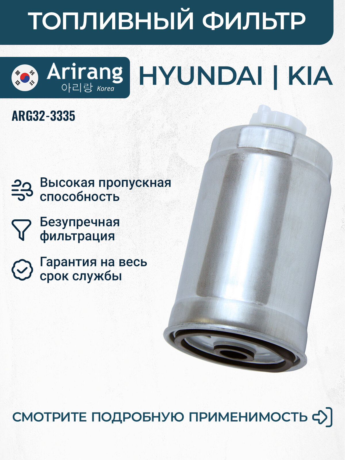 Фильтр топливный Hyundai Accent 2-3, Getz, H-1, Sonata 5, Santa Fe 1-2 CRDi, Kia Sorento 1 CRDi / OEM 3192226910