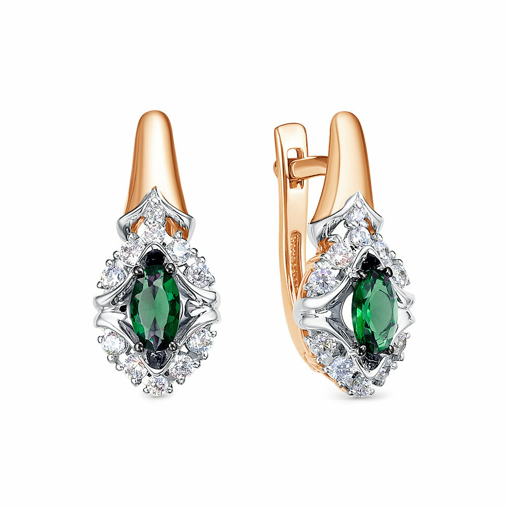 Серьги золото, 585 проба, изумруд