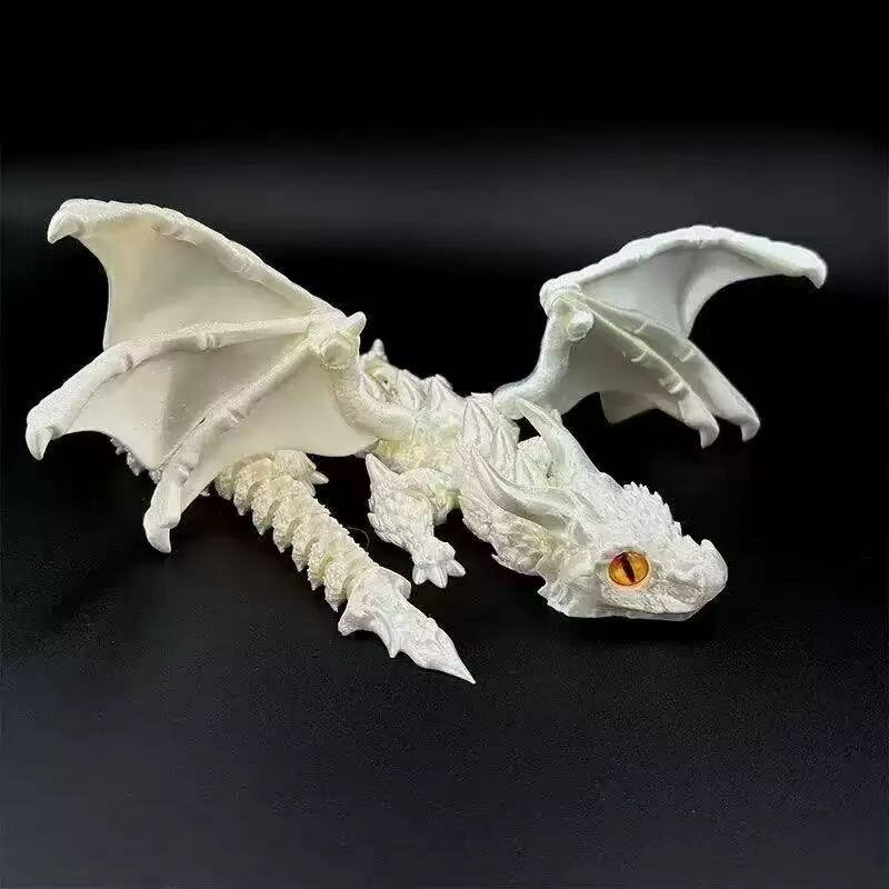 Полностью подвижная фигурка белого дракона с янтарными глазами из 3D-печати