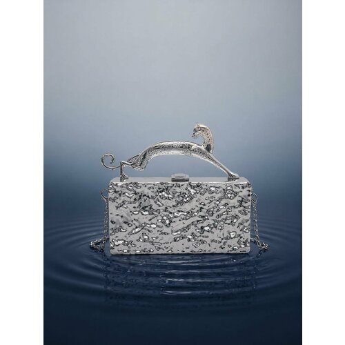 фото Сумка клатч vael vael, фактура лаковая, гладкая, silver grey