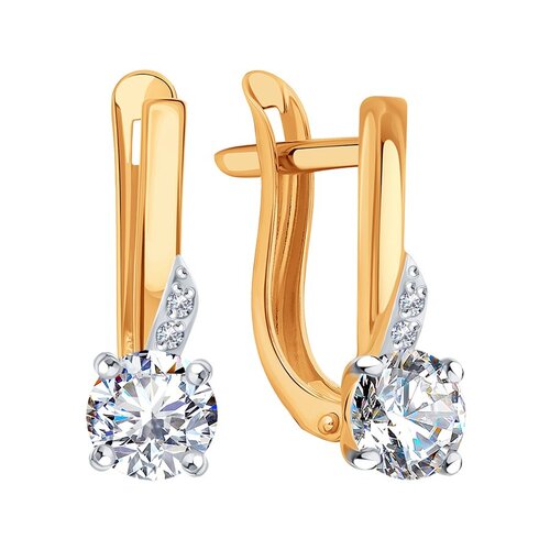 фото Серьги diamant online, красное золото, 585 проба, фианит, длина 1.4 см, , прозрачный