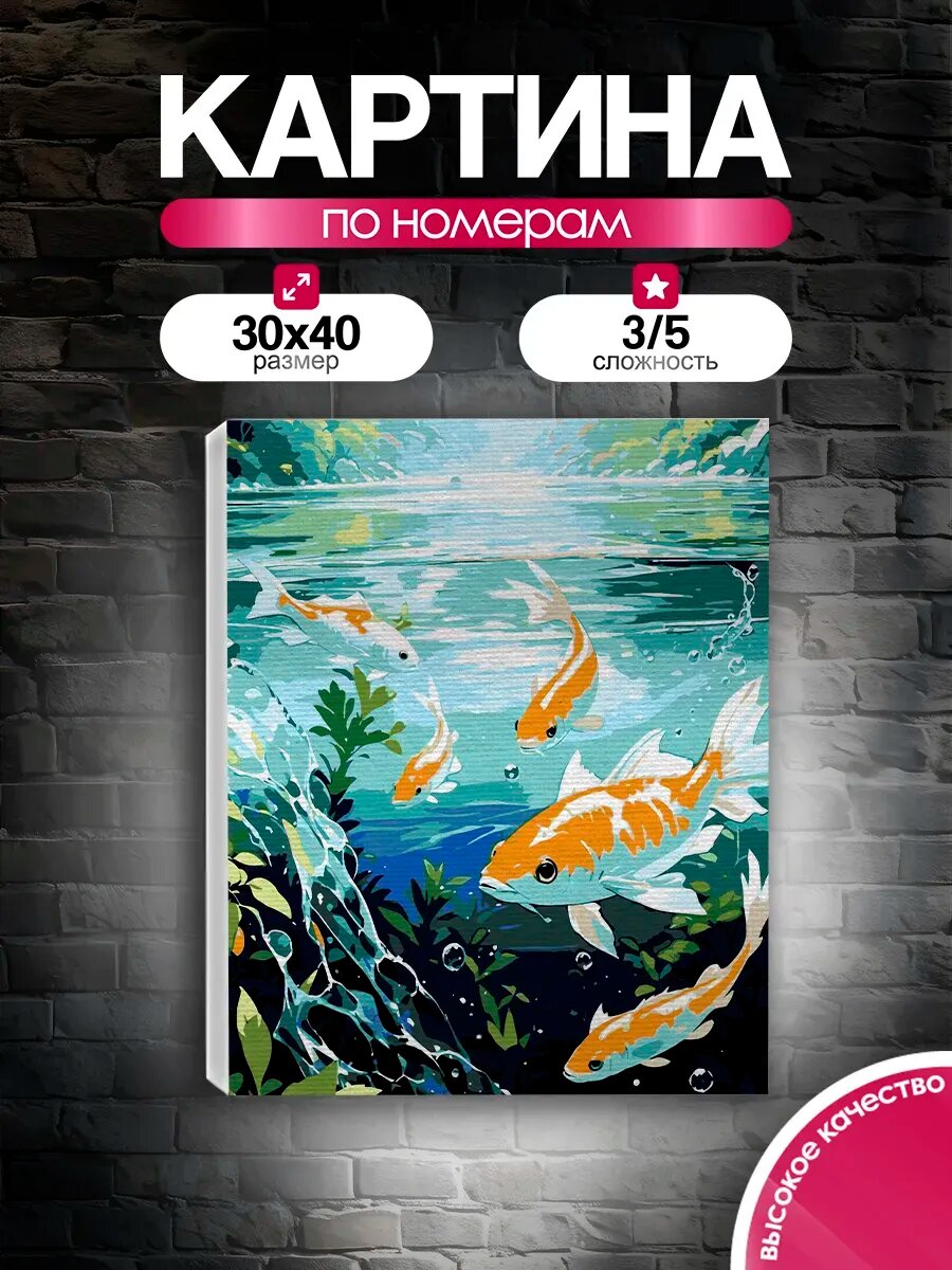 Картина по номерам 30x40 Рыбки в пруду