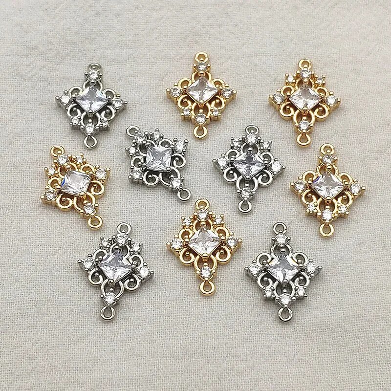 Подвески квадратные с фианитом, 2 color mix