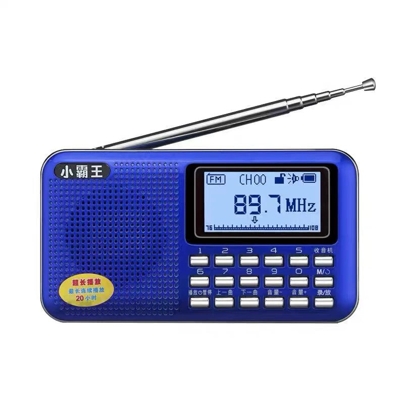 PL880 Портативное FM-радио, слот для SD-карты, большой экран, ультратонкий, отображение текста, синий, с зарядкой
