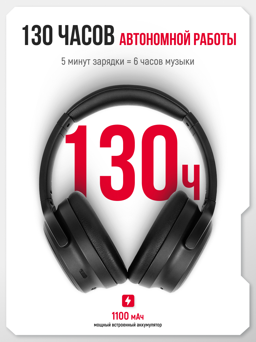 Наушники Урал Молот Н130, гибридное шумоподавление, 40мм PET + 10мм LCP, до 120 ч, Bluetooth 5.3 — фото 2