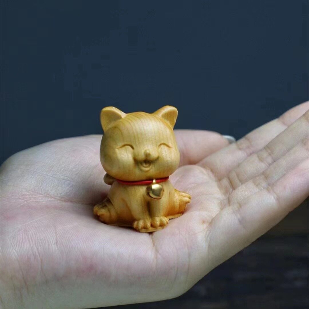 Деревянная фигурка кошки с колокольчиком из арборвита, ручная работа для дома