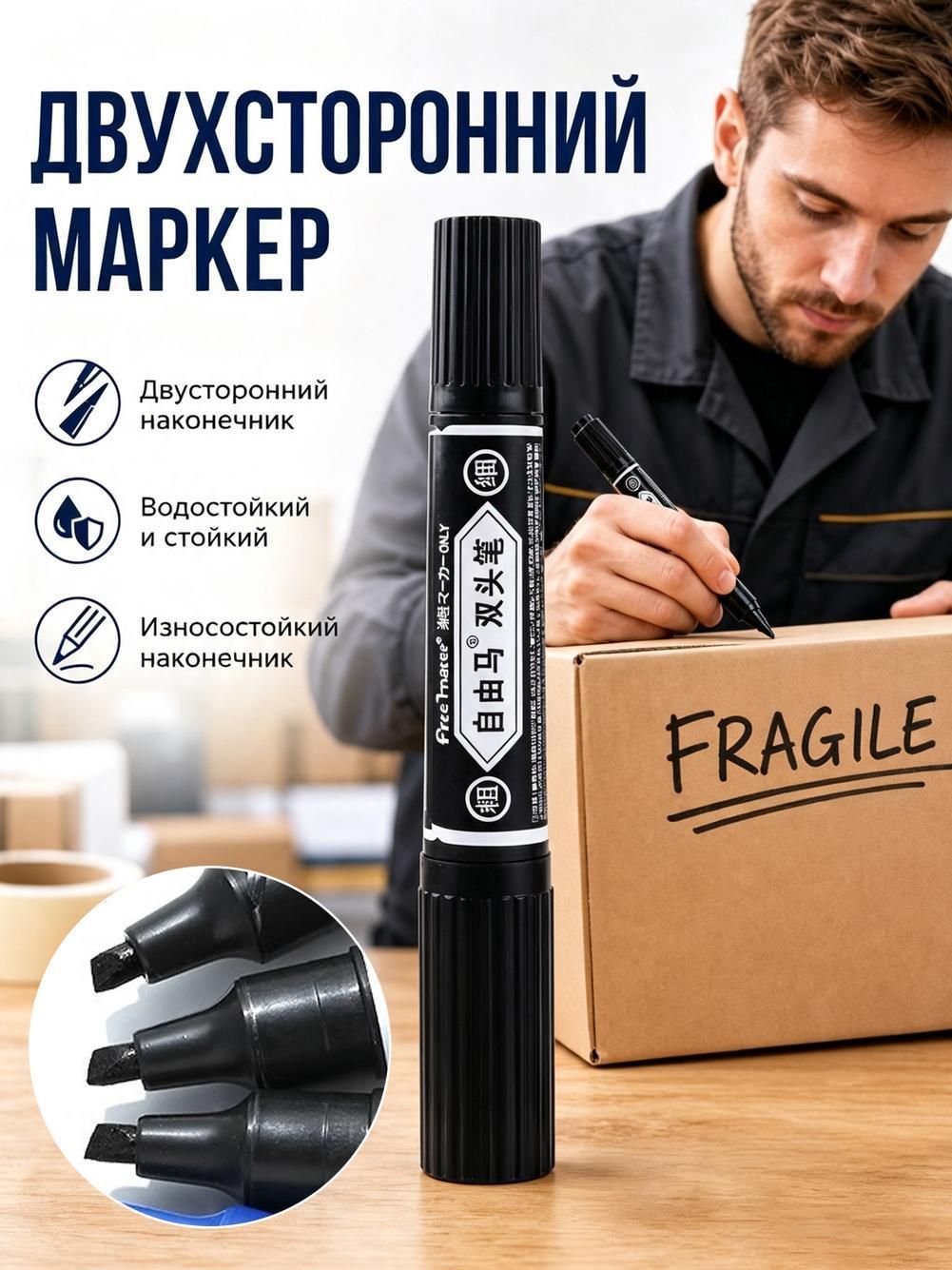 Фломастер является водонепроницаемым и не поддается вытиранию