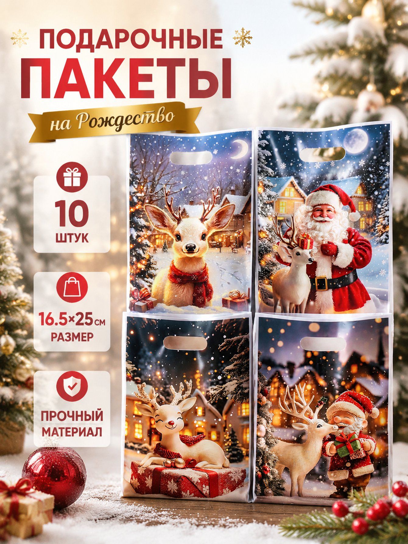 Пакет подарочный вертикальный 16.5x25 см 10 шт