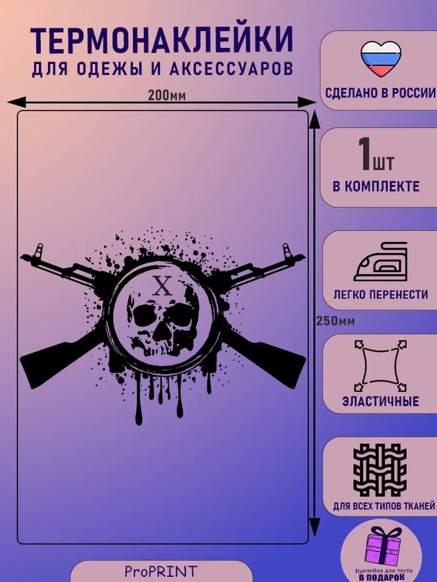 Термонаклейка для одежды череп АК