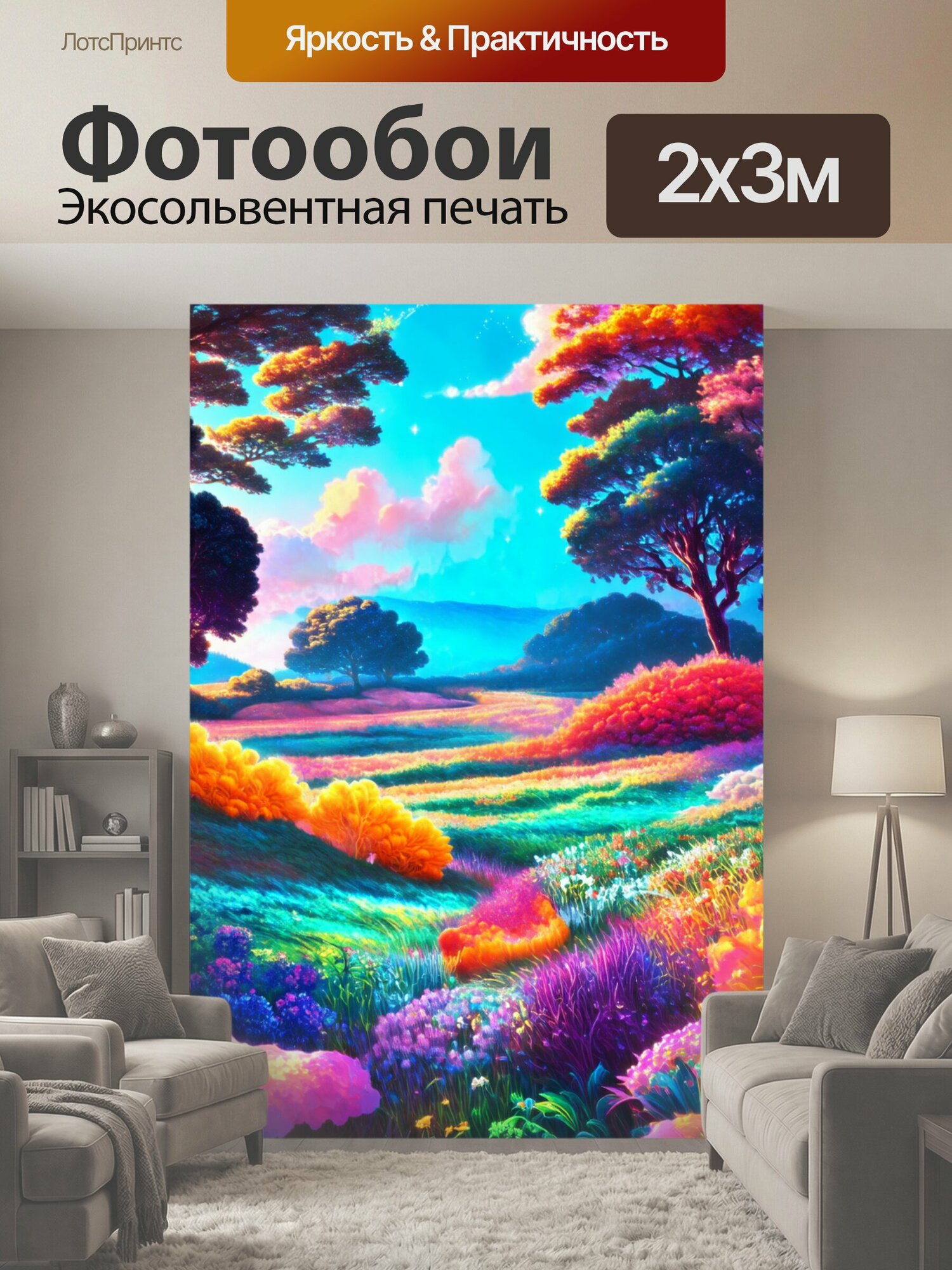 Фотообои "Органические формы в забавных цветах, изображающие утопическую природу, с преувеличенными элементами, создающими эффект волшебства." 200x300 см. экосольвентная печать