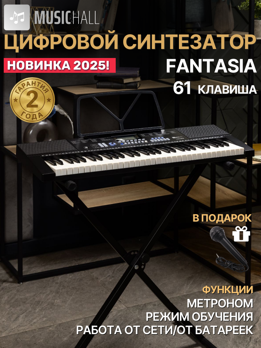 Синтезатор 61 клавиша с микрофоном MusicHall Fantasia, черный