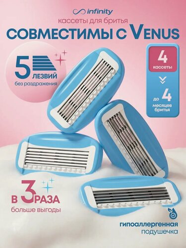 Изображение товара Кассеты для бритья женские INFINITY 4 шт, совместимы c VENUS