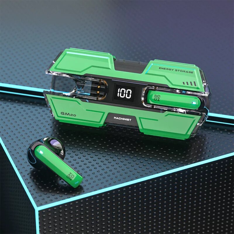 Беспроводные наушники Bluetooth 5.0 GM20 в зеленом цвете с низкой задержкой TWS для музыки и игр