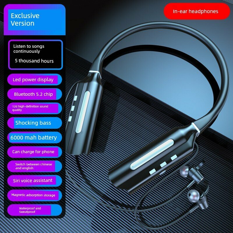 DJ881 беспроводные наушники Bluetooth вкладыш с 6000 мАч двойной батареей, черный цвет