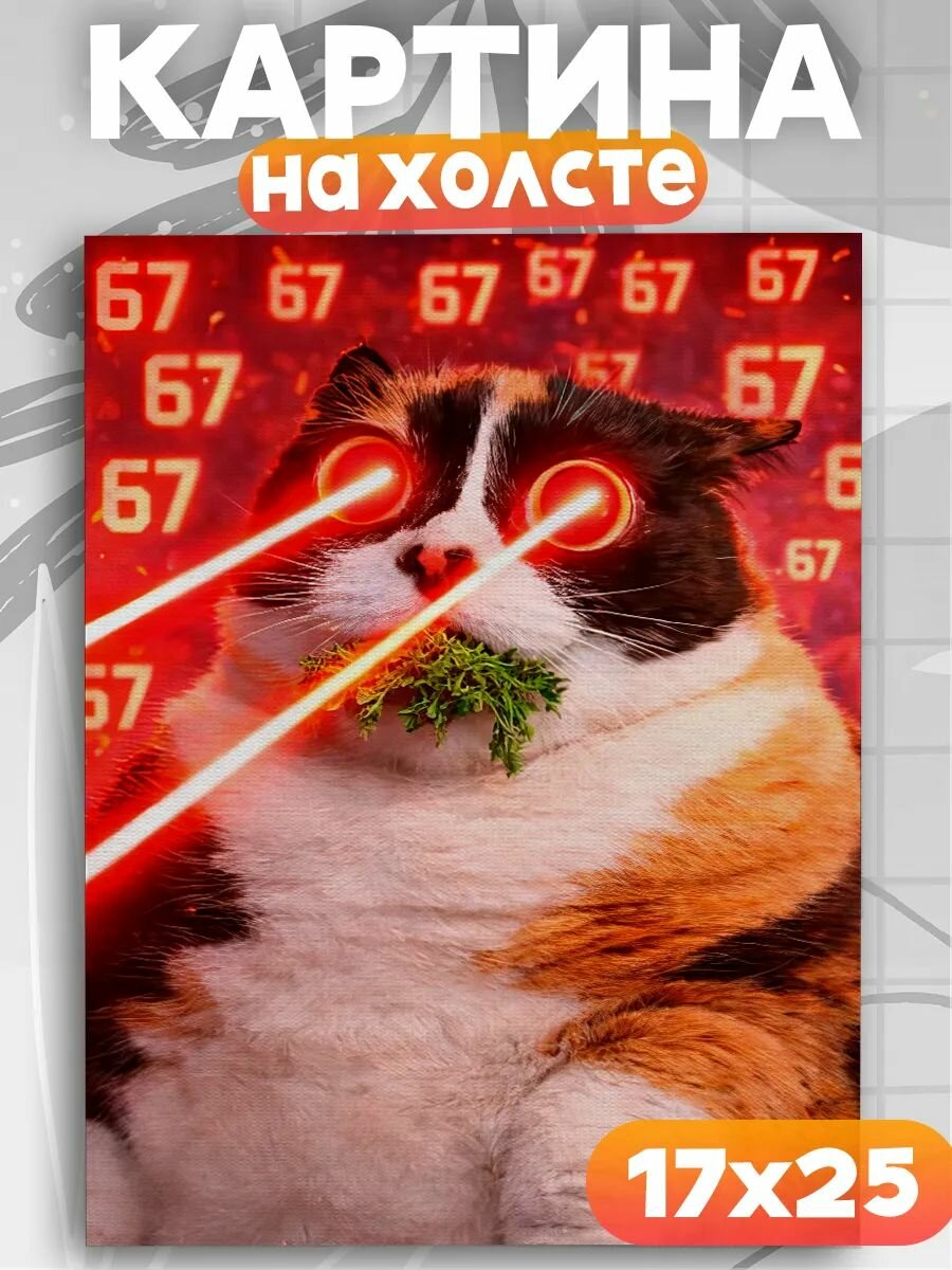 Картина на стену Котость мем Куки кот, на подрамнике, 1шт, 25х17 размер.